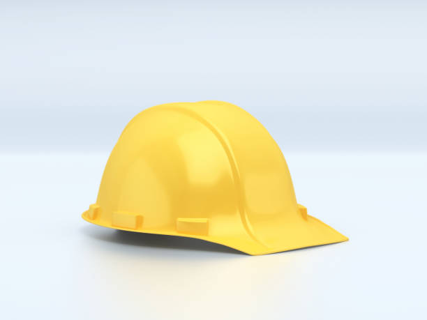 istock 3d Render Front view Focus Yellow Helmet on Blue Background stock photo 1367874301