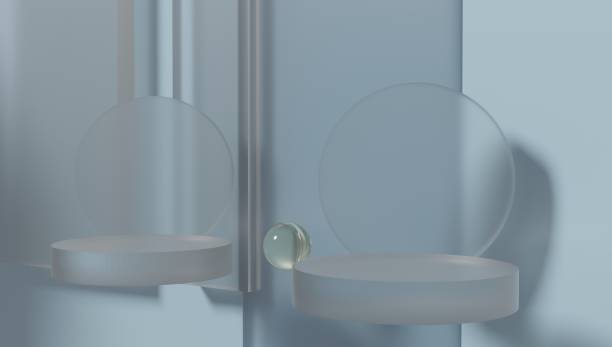 istock Cylinder minimal scene with glass geometric platform. Background 3d rendering crystal glass podium platform. stand cosmetic products. 1367874361