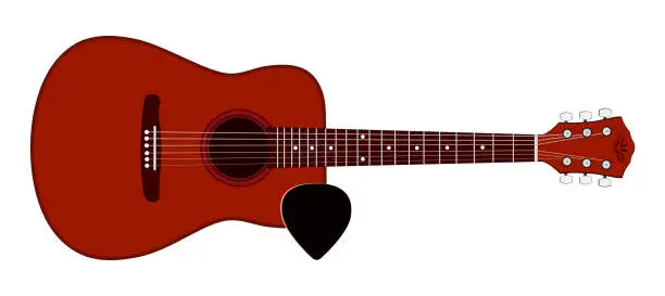 Vector illustration of Acoustic guitar on a white background, pick, vector illustration.