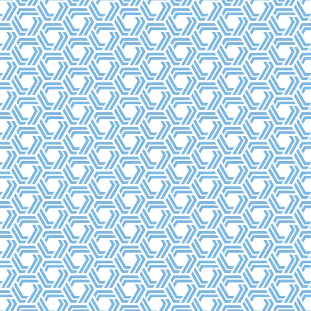 Vector illustration of Light blue double hooks forming hexagons in repeating honeycomb grid pattern