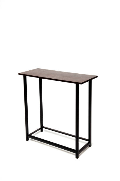istock Narrow console table with a wooden surface and iron legs isolated on white background 1367877390