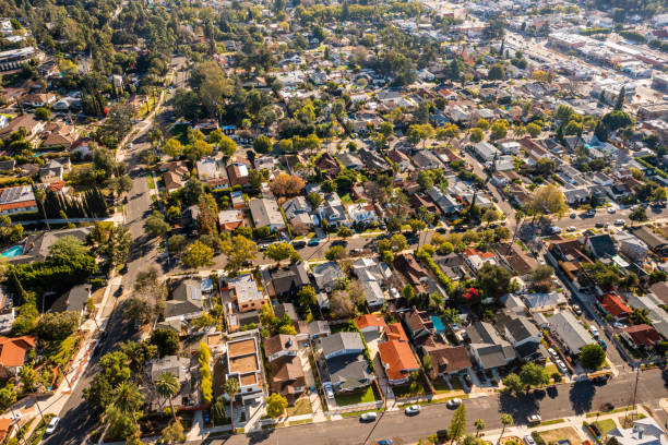 Aerial Establishing Shot of Los Angeles from Eagle Rock Aerial establishing shot of Los Angeles from Eagle Rock neighborhood eagle rock stock pictures, royalty-free photos & images