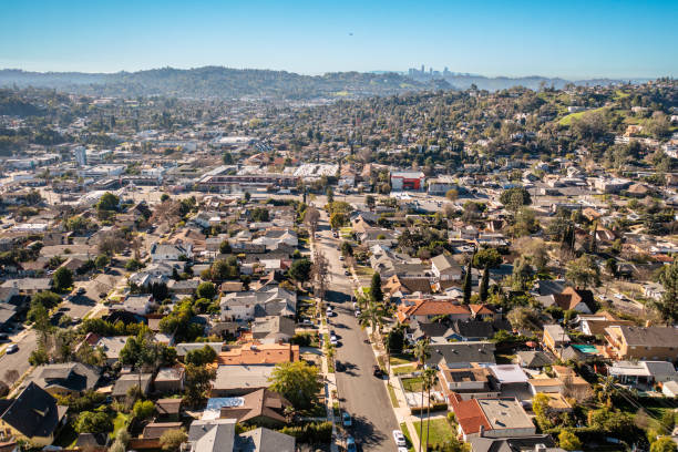 Aerial Establishing Shot of Los Angeles from Eagle Rock Aerial establishing shot of Los Angeles from Eagle Rock neighborhood eagle rock stock pictures, royalty-free photos & images