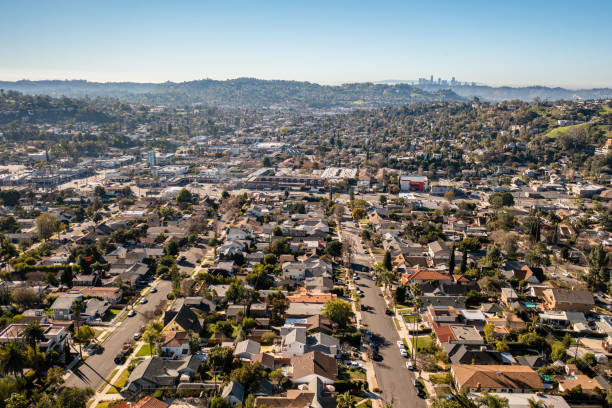 Aerial Establishing Shot of Los Angeles from Eagle Rock Aerial establishing shot of Los Angeles from Eagle Rock neighborhood eagle rock stock pictures, royalty-free photos & images