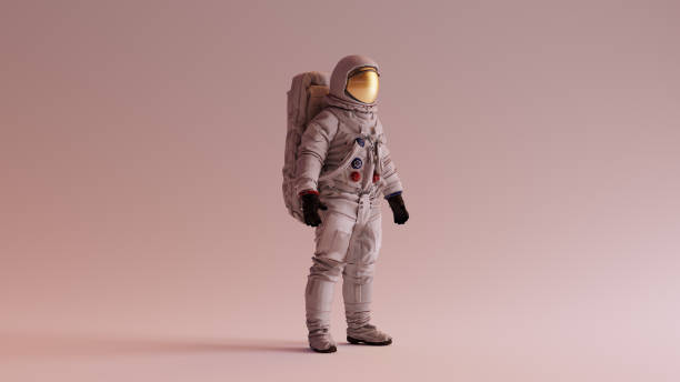 istock Astronaut with Gold Visor and White Spacesuit With Warm Background Side Lighting Quarter View 1367879029