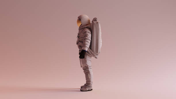 istock Astronaut with Gold Visor and White Spacesuit With Warm Background Side Lighting Left Side View 1367879084