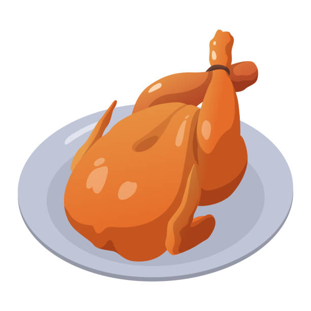 realistyczny gotowany kurczak na talerzu białe tło - vector - cooked fried backgrounds preparation stock illustrations