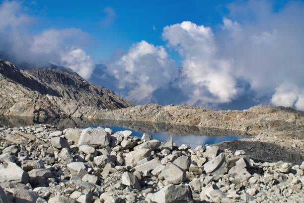 landscape in high mountain in summer, adamello glacier