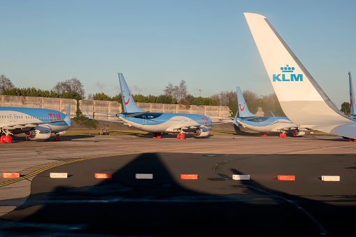 Looking At TUI Airplanes From A KLM Plane At Manchester England 9-12-2019