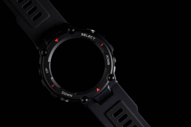 istock Smart watch concept on black background, display turned off 1367882826