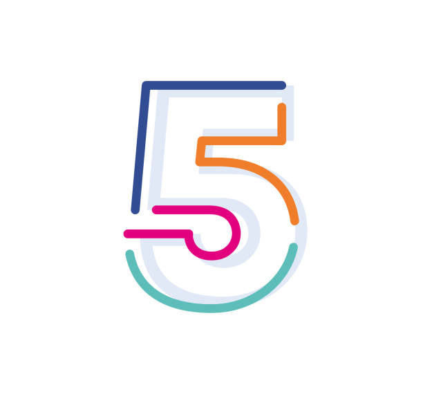 Font five number template. Set logo thin line clean style.