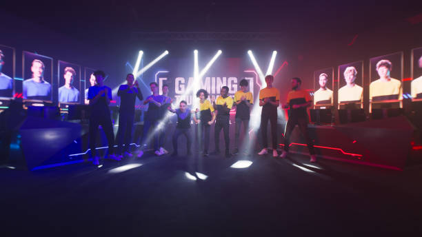 istock Rival teams at start of gaming tournament 1367884228