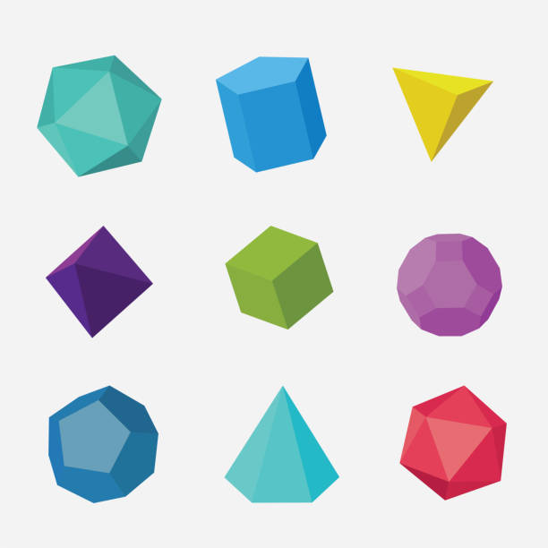 Three dimensional colourful solid icons Three dimensional colourful solid icons isolated on a white background. polyhedron stock illustrations