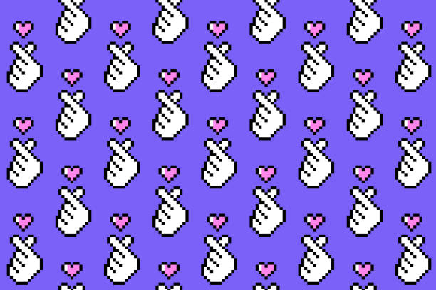 K pop love symbol pixel art seamless pattern vector art illustration