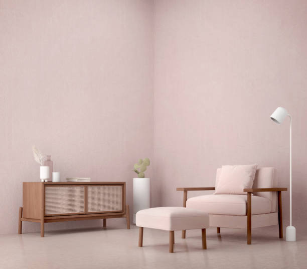 istock Pink living room with armchair,stool and TV table.3d rendering 1367888880