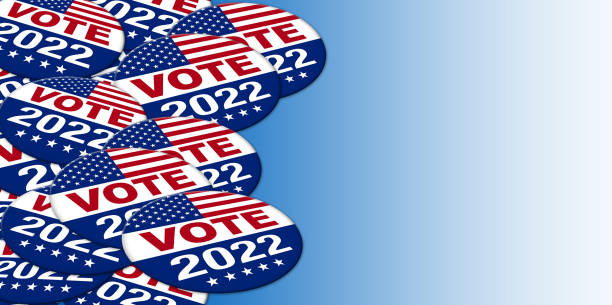 vote 2022 kampagnen-design-buttons mit blauem hintergrund - illustration - voting usa button government stock-grafiken, -clipart, -cartoons und -symbole