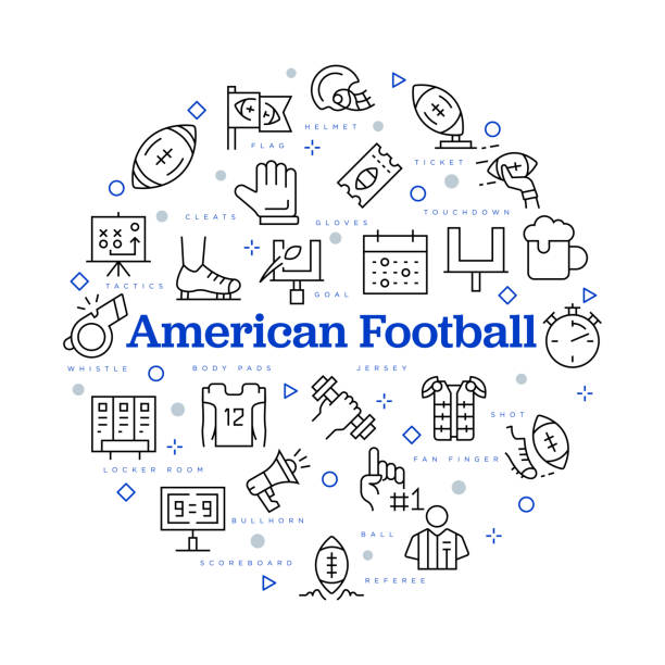 koncepcja futbolu amerykańskiego. projekt wektorowy z ikonami i słowami kluczowymi. - ticket sport fan american football stock illustrations
