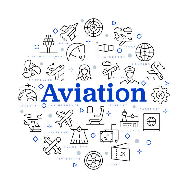 ilustrações, clipart, desenhos animados e ícones de conceito de aviação. design vetorial com ícones e palavras-chave. - drone subindo