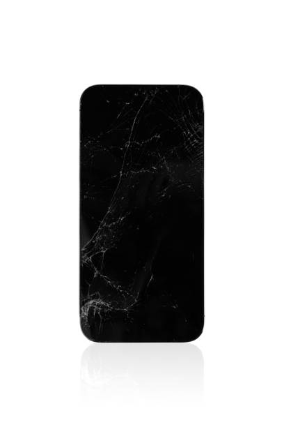 istock Broken smartphone isolated on white background. The smartphone display is broken. 1367892053