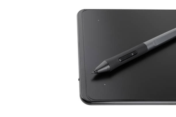 istock Graphic tablet on a white background. Graphic tablet and pen for retouching close-up. 1367892157