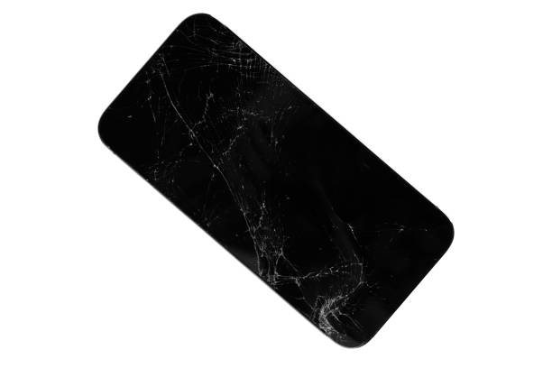 istock Broken smartphone isolated on white background. The smartphone display is broken. 1367892185