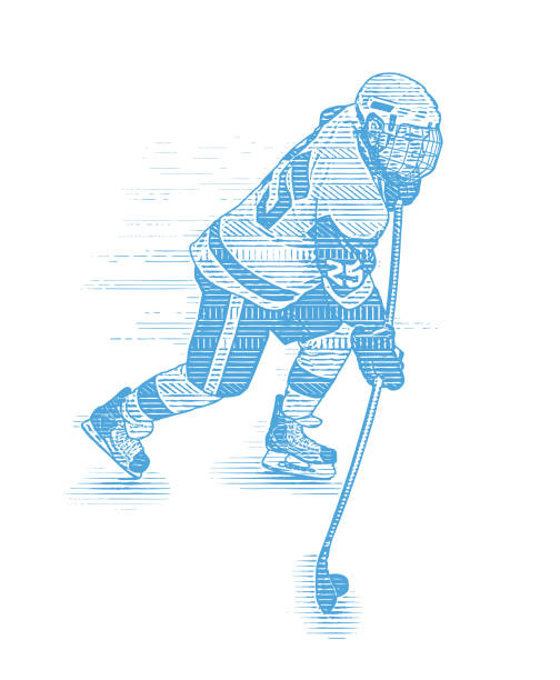 ilustrações de stock, clip art, desenhos animados e ícones de ice hockey player skating and shooting the puck - ice hockey hockey puck playing shooting at goal
