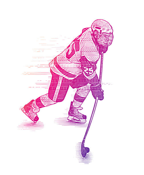 ilustrações de stock, clip art, desenhos animados e ícones de ice hockey player skating and shooting the puck - ice hockey hockey puck playing shooting at goal