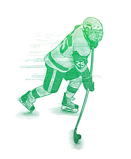 Vector illustration of Ice Hockey player skating and shooting the puck