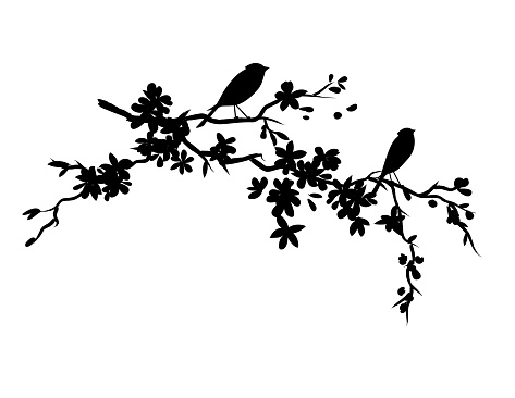 Birds and Sakura branch. Elements are one color but they are editable and can be moved around (they are not merged into one shape). They are on a transparent base so you can add to any colored background.