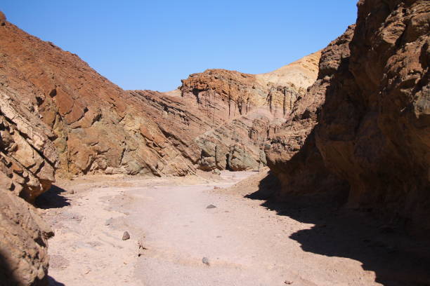 la sabbia del canyon con le pietre calde della death valley - cliffside foto e immagini stock