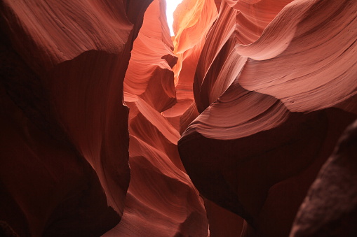 The shapes of the red rocks of the Antelope Canyon in Arizona