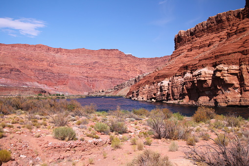 The power and the colors of the water flowing in the Colorado river in the Glen Canyon National Recreation Area in Arizona