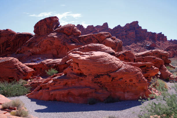 istock Red boulders with strange formations in the Valley of Fire State Park 1367894880