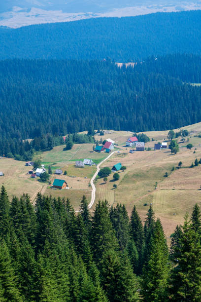istock Top view on the lonely mountain road. 1367896240