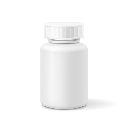 Realistic plastic bottle. Mock Up Template. White blank package for pills, Medicine container Vector 3d illustration.