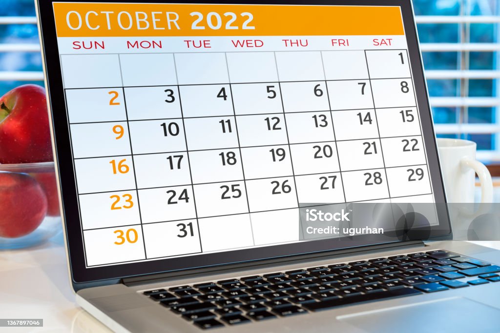 Calendar on computer screen 2022 Stock Photo