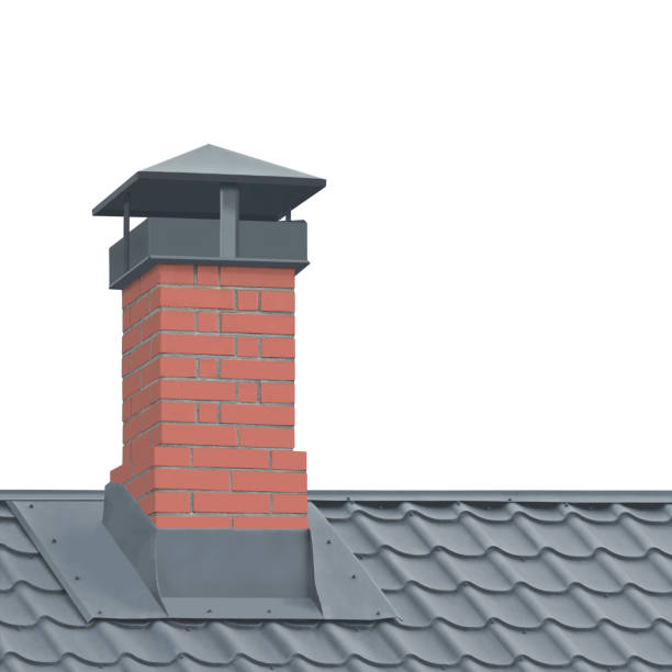 Red Brick Chimney, Grey Steel Tile Roof Texture, Isolated Tiled Roofing, Large Detailed Vertical Closeup, Modern Residential House Rooftop Tiles Detail Textured Pattern, Property Concept Real Estate Metaphor Red Brick Chimney, Grey Steel Tile Roof Texture, Isolated Tiled Roofing, Large Detailed Vertical Closeup, Modern Residential House Rooftop Tiles Detail Textured Pattern, Property Concept Real Estate Metaphor smoke stack stock illustrations