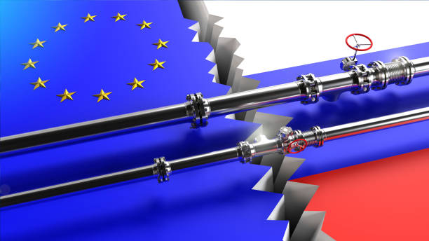 die energiebeziehungen zwischen russland und der europäischen union. europa ist in bezug auf gas so abhängig von russland geworden - europäische union stock-fotos und bilder