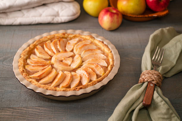 istock Homemade apple pie at wooden table 1367897628