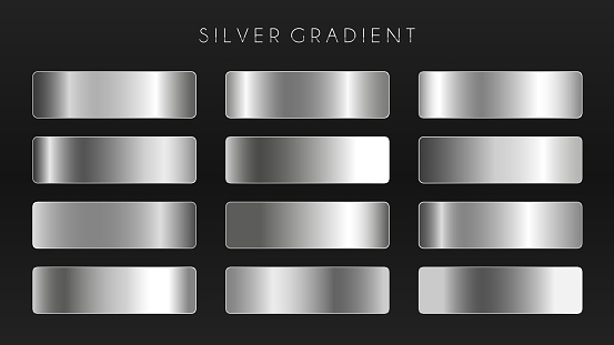 Silver gradient vector set. Steel Metal background templates. Foil texture EPS10