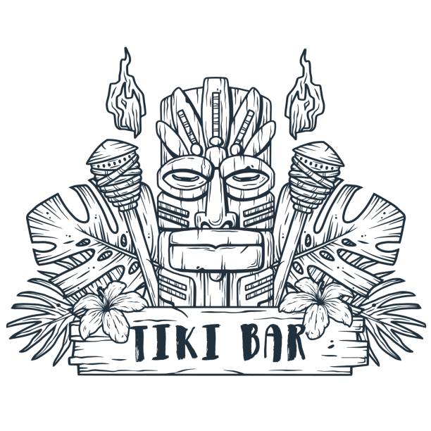 illustrazioni stock, clip art, cartoni animati e icone di tendenza di maschera tiki da surf delle hawaii o idolo. totem etnico - polynesia