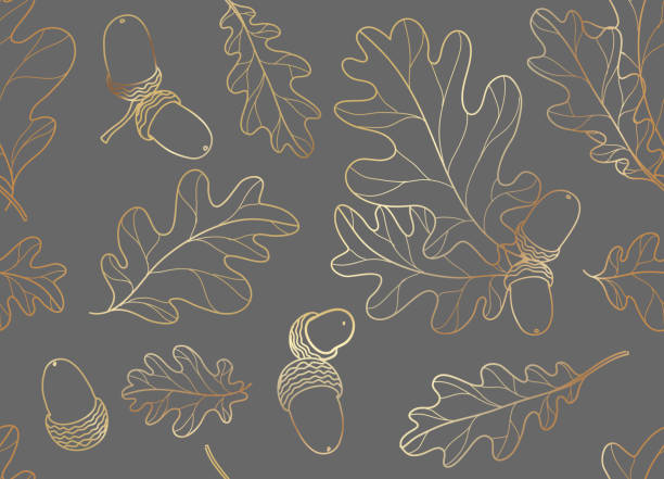 도토리 원활 한 벡터와 골드 오크 잎 - oak leaf stock illustrations