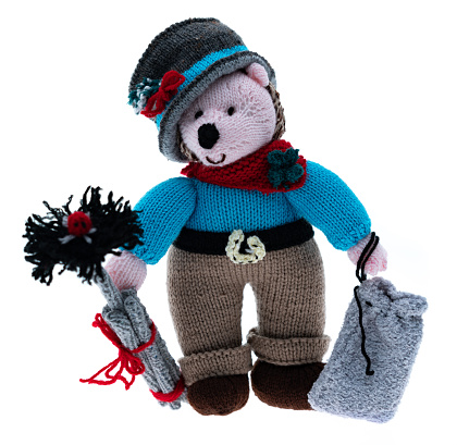 Hand knitted chimney sweep toy - white background