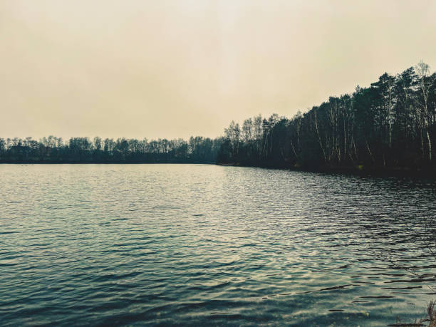 A lake in bad weather in winter.