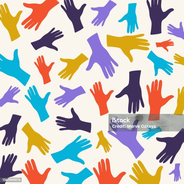 Pattern Coloured Hand Hand Drawn Colorful Hands Seamless Pattern Stock Illustration ...