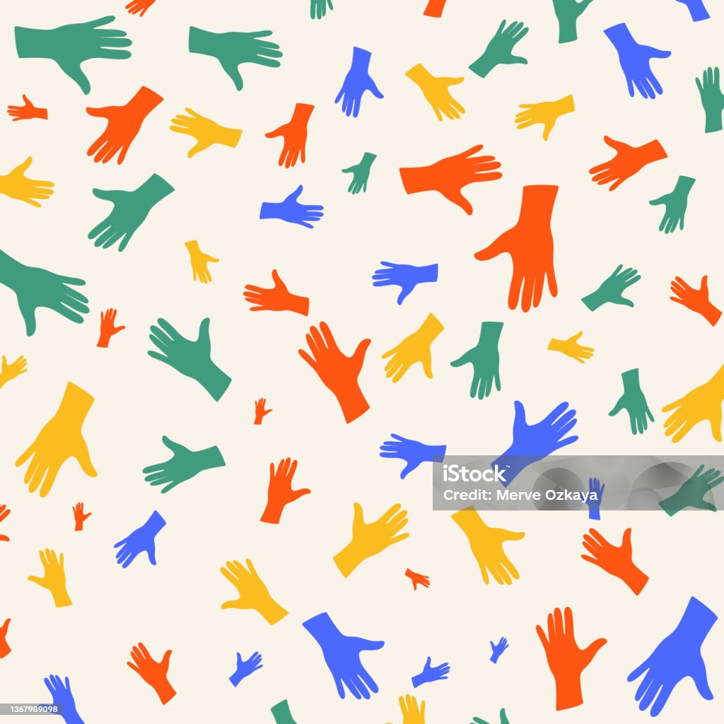Colour Full Hand Pattern Hand Drawn Colorful Hands Seamless Pattern Stock Illustration ...