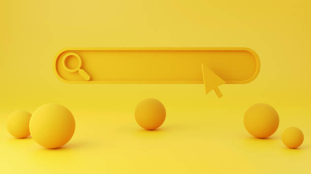 3d-рендеринг минимальные пустые желтые фигуры строки поиска - cyberspace www internet web page стоковые фото и изображения