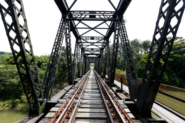 istock Old railway bridge, with iron trellis, in perspective 1367923148