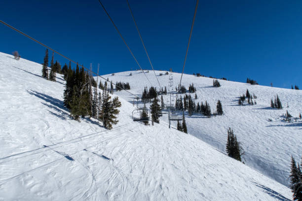 스키 슬로프 메트로폴리스 의자 승강기 - clear sky ski footpath snow 뉴스 사진 이미지