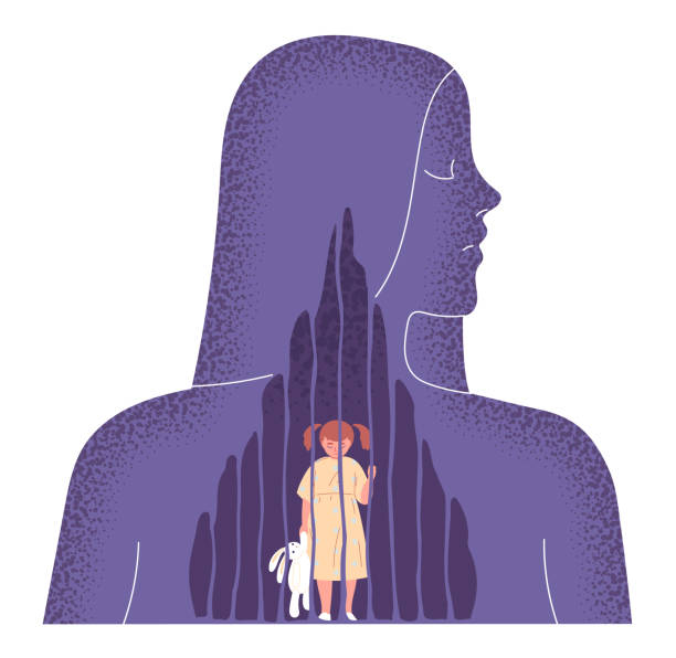 ilustrações de stock, clip art, desenhos animados e ícones de unmet childhood needs, child abuse has severe consequences for a womans soul, which seems to be trapped in a cage - interior